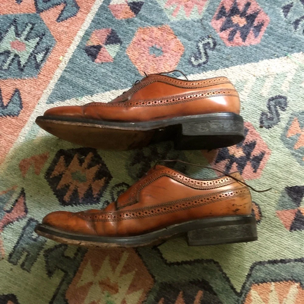 Vintage Wooden Soled Wingtip Shoes